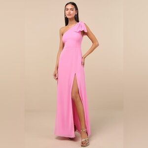 NWT Lulus Simply Brilliant Pink One-Shoulder Bow Maxi
Dress, Medium